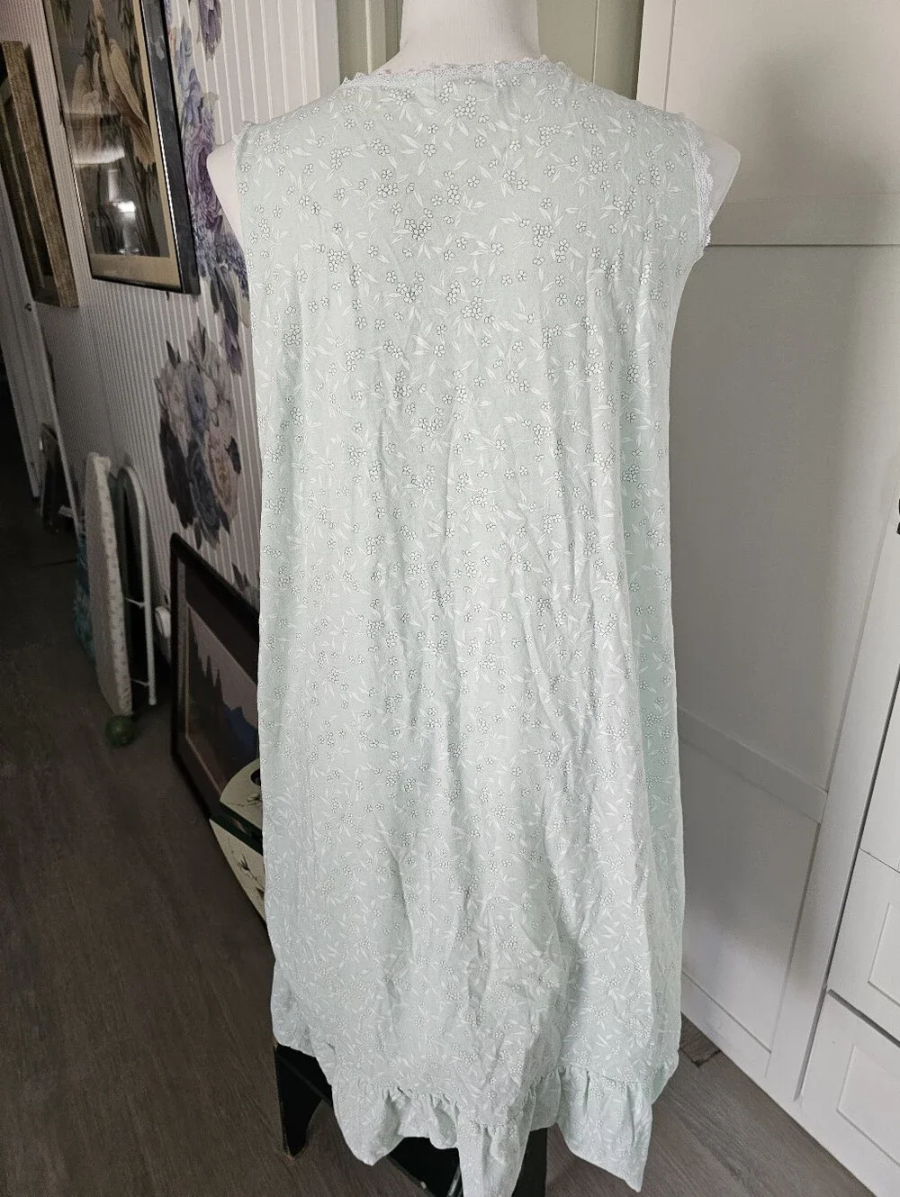 Vintage Barbizon Nightgown 2X Plus Cotton Blend Mint Green Floral Lace Ruffle